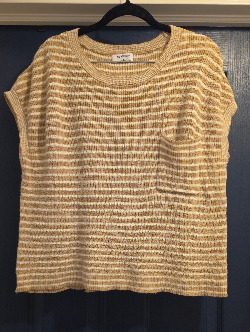 Workshop Republic Clothing Women's Yellow & White Striped Short-Sleeve Knit Top